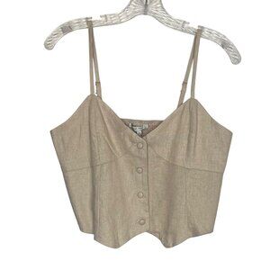 Love Tree Linen Blend Cami Top Shirt Womens Large Tan New Smocked Buttoned